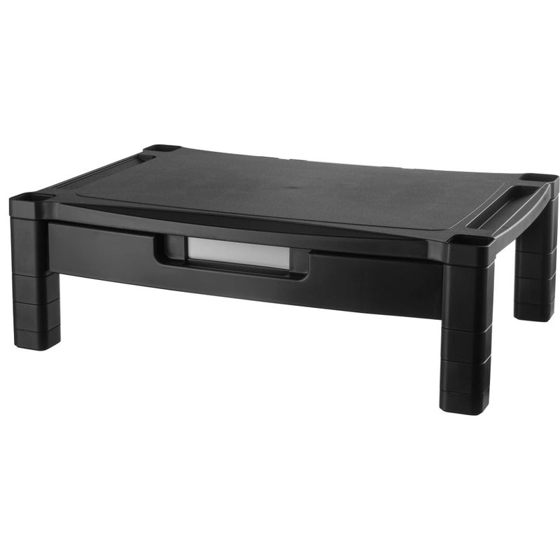 Kantek Wide Deluxe Two-Level Monitor Stand With Drawer, 20" X 13.25" X 3" To 6.5", Black, Supports 50 Lbs - Image 1